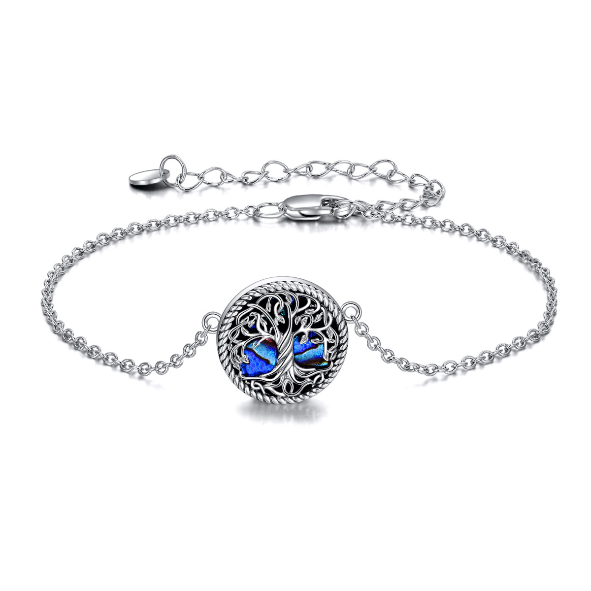 Bracelet en argent sterling avec pendentif Abalone Shellfish Tree Of Life Anklet-1