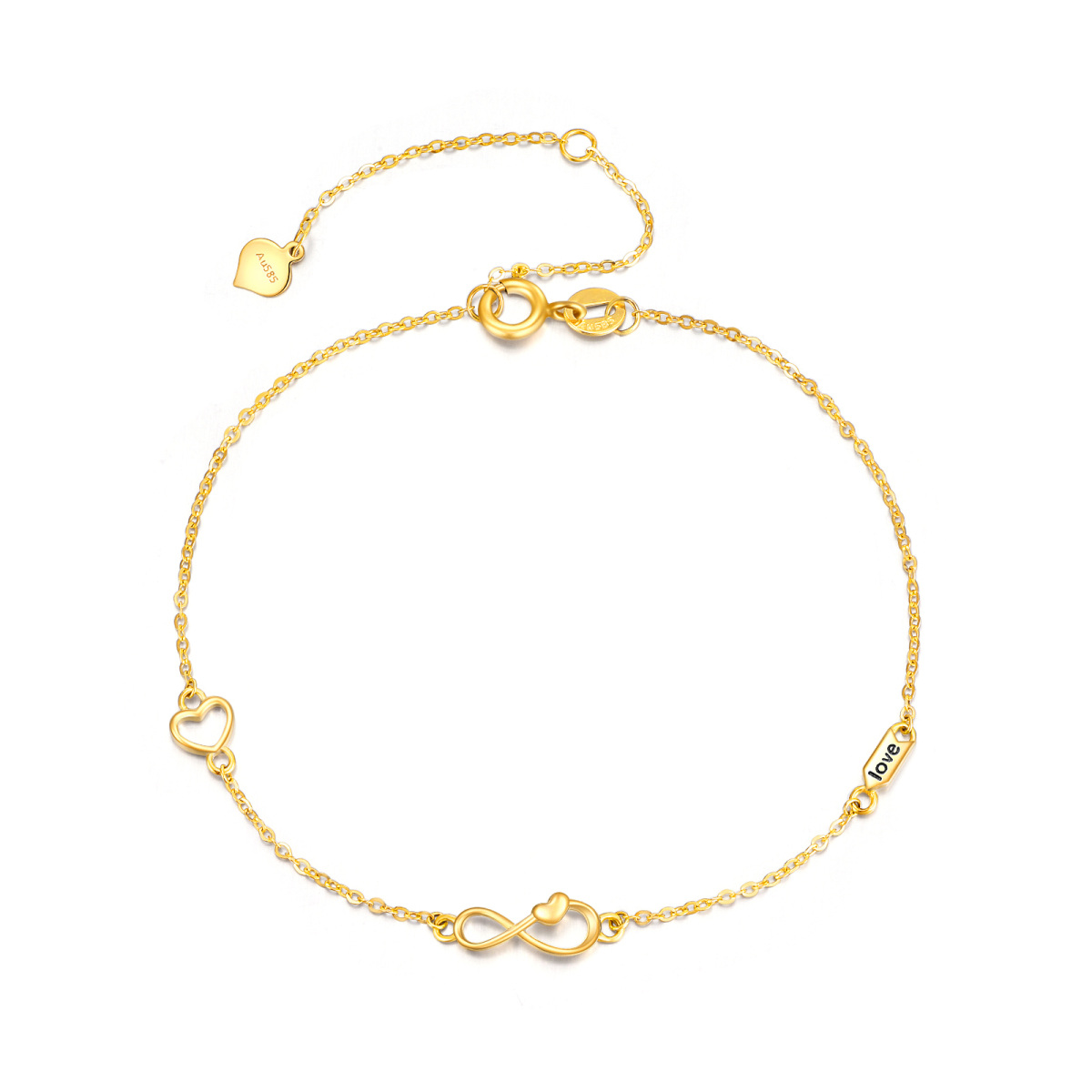 Bracelet en or 14K avec pendentif cœur et symbole de l'infini-1