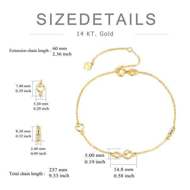 14K Gold Heart & Infinity Symbol Pendant Bracelet-3