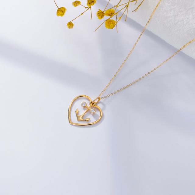 14K Gold Cubic Zirconia Anchor & Heart Pendant Necklace-3