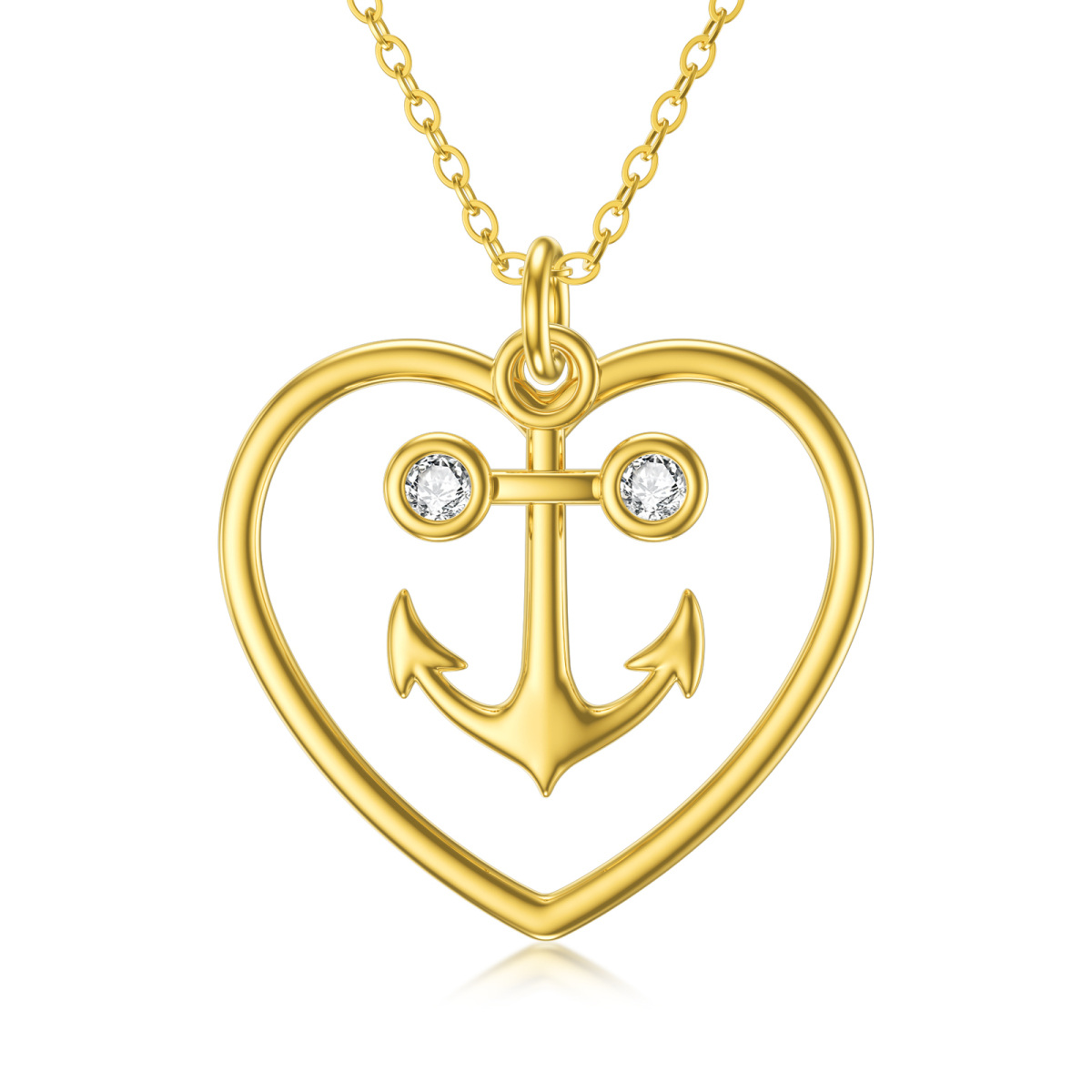 Collier en or 14K à pendentif ancre et coeur en zircon cubique-1