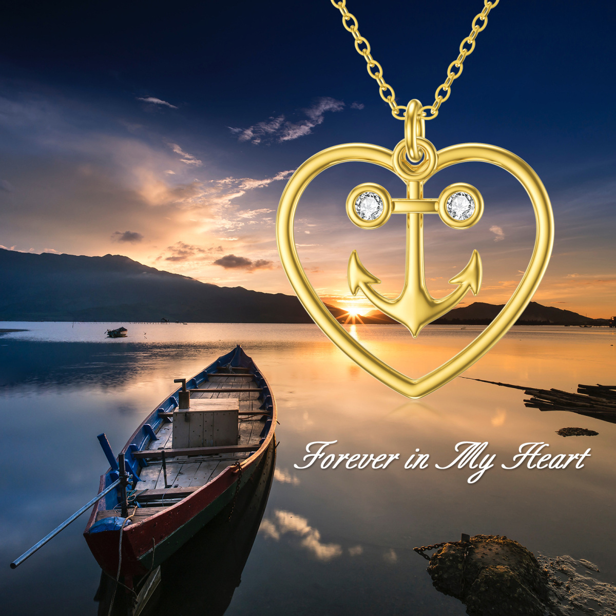 14K Gold Cubic Zirconia Anchor & Heart Pendant Necklace-7