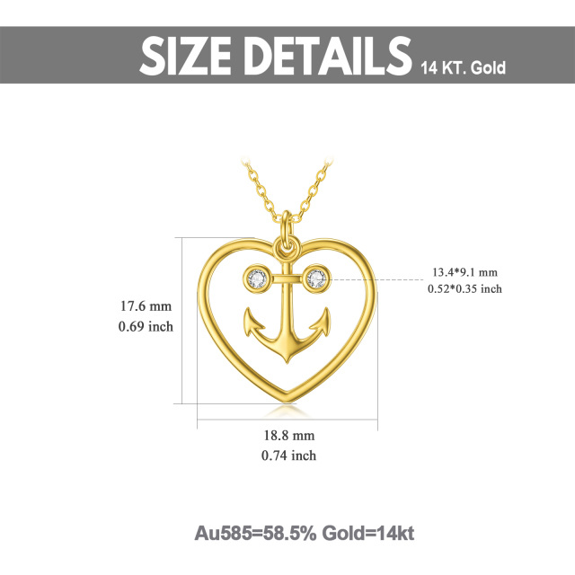 14K Gold Cubic Zirconia Anchor & Heart Pendant Necklace-5