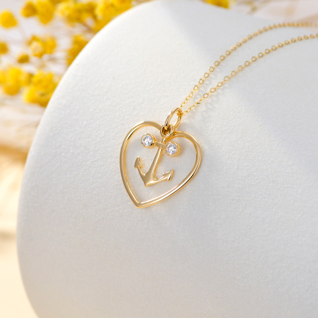 14K Gold Cubic Zirconia Anchor & Heart Pendant Necklace-2