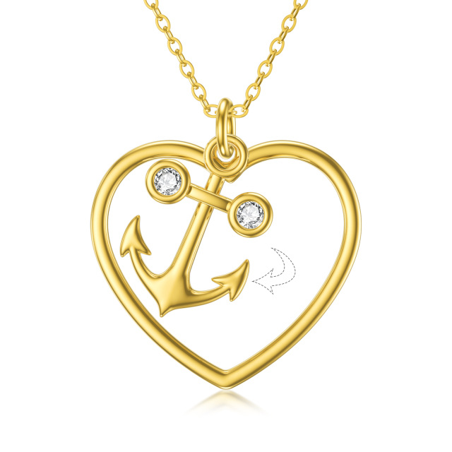 14K Gold Cubic Zirconia Anchor & Heart Pendant Necklace-4