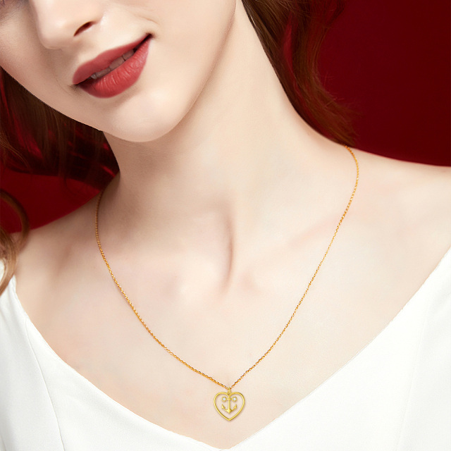 14K Gold Cubic Zirconia Anchor & Heart Pendant Necklace-1