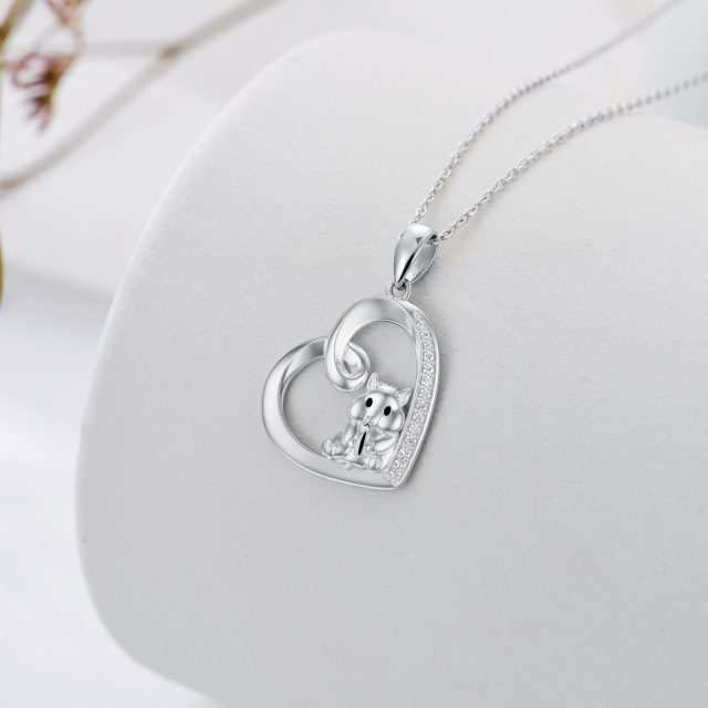 Sterling Silver Heart Diamond Mouse & Heart Pendant Necklace-3