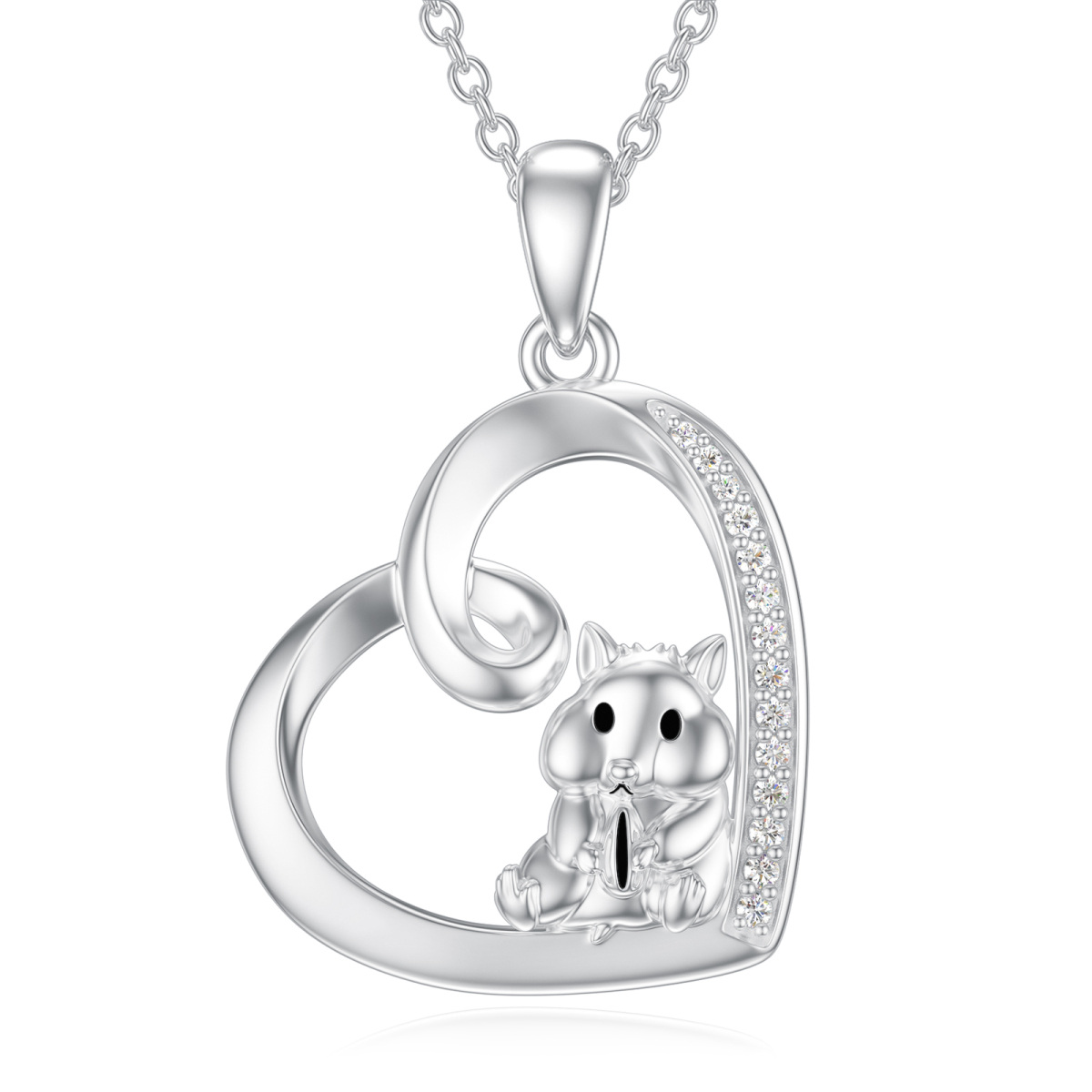 Collier en argent sterling avec pendentif souris et cœur en diamant-1