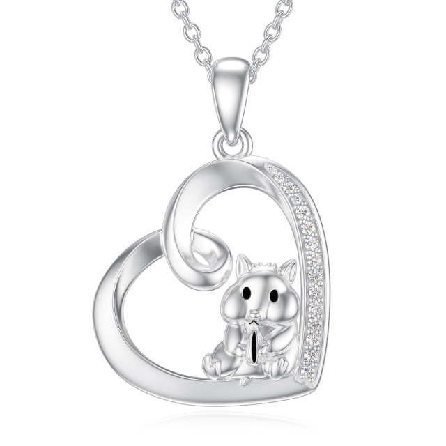 Sterling Silver Heart Diamond Mouse & Heart Pendant Necklace-0