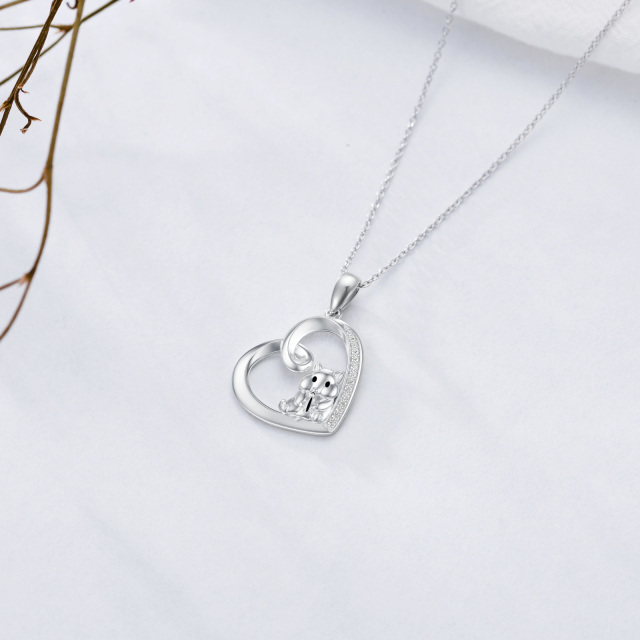 Sterling Silver Heart Diamond Mouse & Heart Pendant Necklace-4