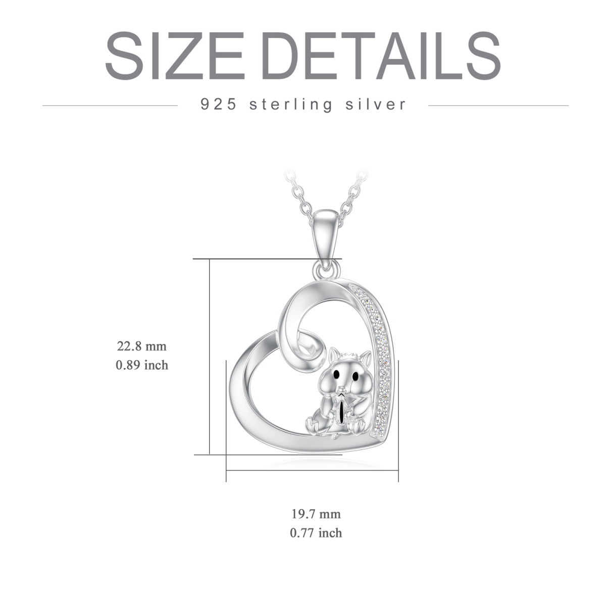 Sterling Silver Heart Diamond Mouse & Heart Pendant Necklace-6