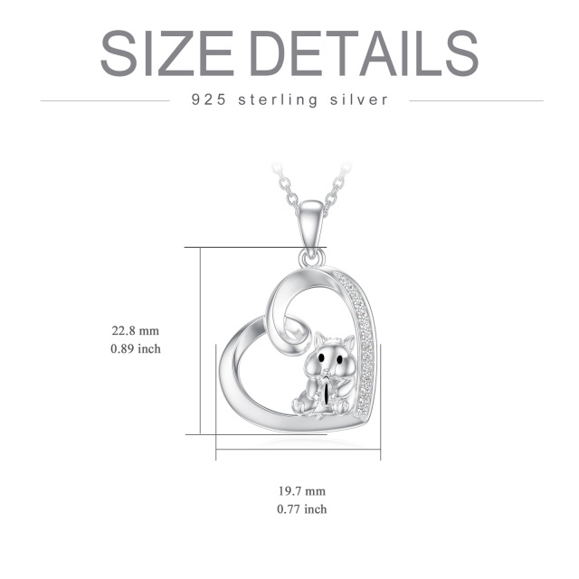 Sterling Silver Heart Diamond Mouse & Heart Pendant Necklace-5