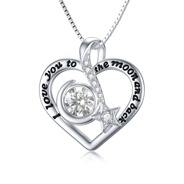 Sterling Silver Moissanite Heart Pendant Necklace with Engraved Word-5