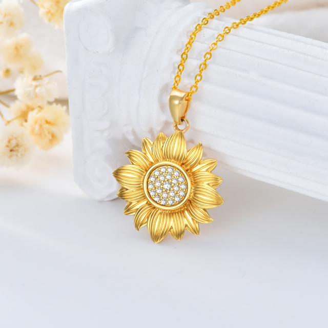 18K Gold Circular Shaped Diamond Sunflower Pendant Necklace-2