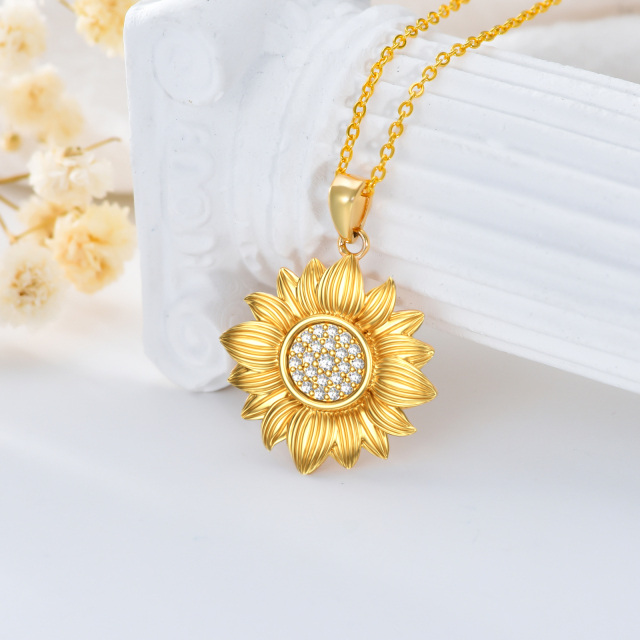 Collier en or 18K avec pendentif tournesol en forme de cercle et diamant-2