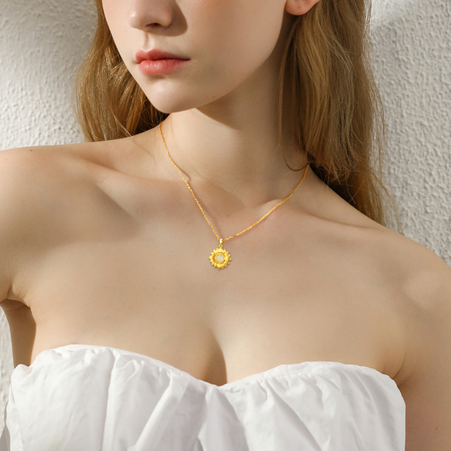 18K Gold kreisförmiger Diamant-Sonnenblumen-Anhänger Halskette-1