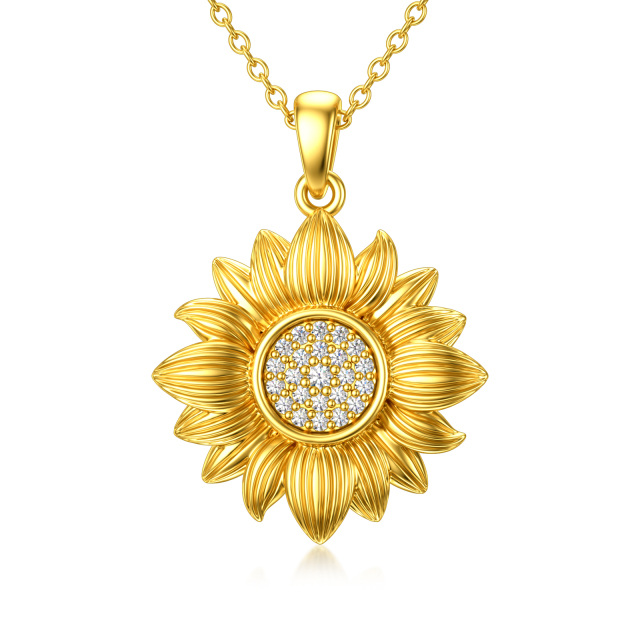 18K Gold Circular Shaped Diamond Sunflower Pendant Necklace-0