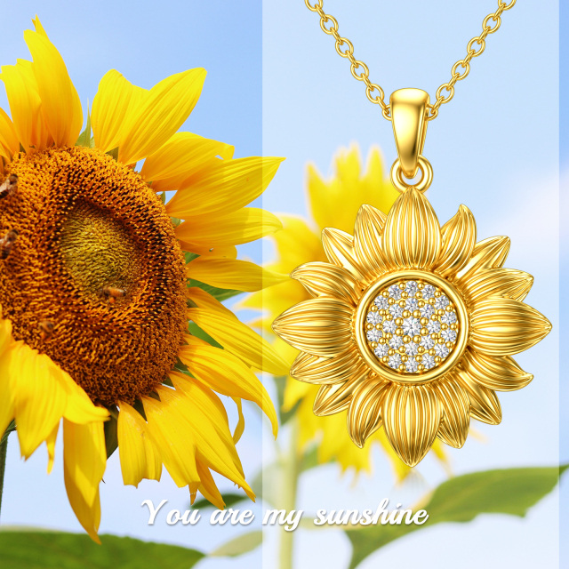 18K Gold Circular Shaped Diamond Sunflower Pendant Necklace-5