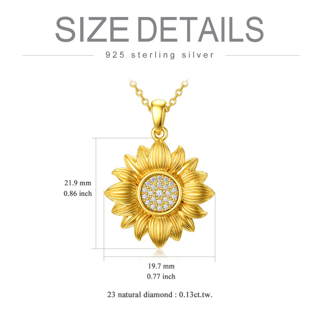18K Gold Circular Shaped Diamond Sunflower Pendant Necklace-4