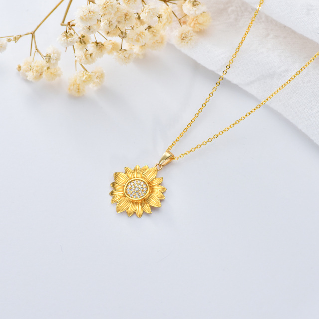 18K Gold Circular Shaped Diamond Sunflower Pendant Necklace-3