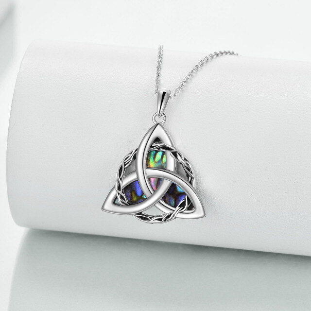 Collana con ciondolo a forma di nodo celtico in argento sterling con molluschi abalone-3