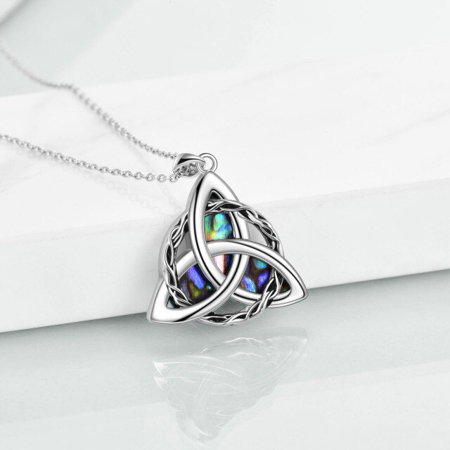 Collana con ciondolo a forma di nodo celtico in argento sterling con molluschi abalone-4