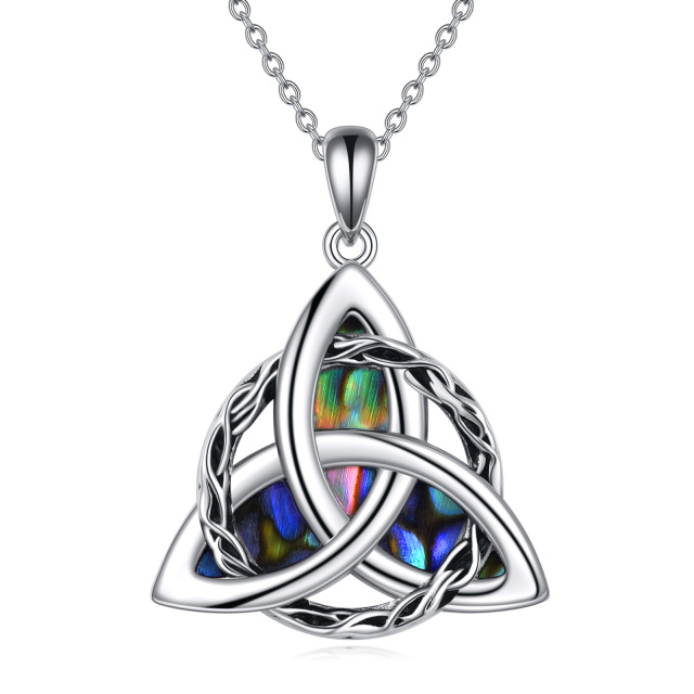 Collana con ciondolo a forma di nodo celtico in argento sterling con molluschi abalone-1