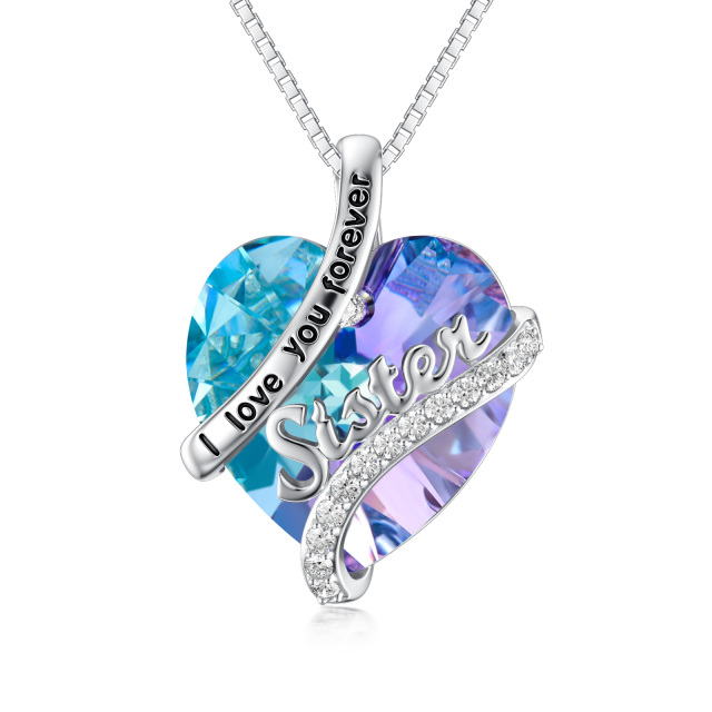 Sister Necklace Heart Crystal Pendant Necklace Birthday Jewelry Gifts for Women Sister-0