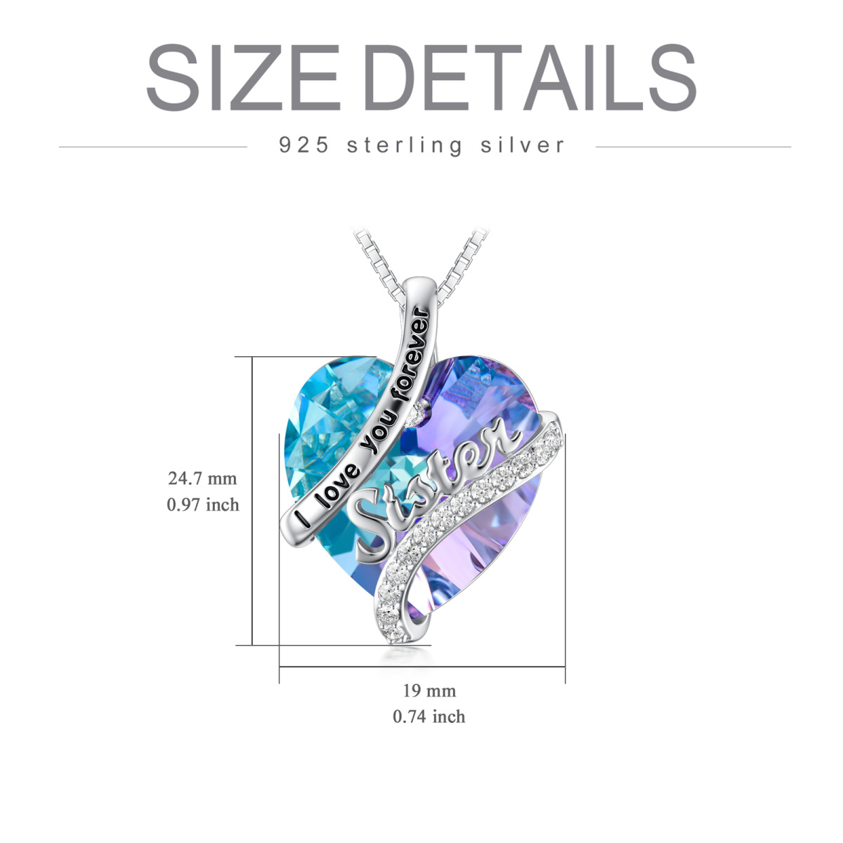 Sterling Silver Circular Shaped & Heart Shaped Heart Crystal Pendant Necklace with Engraved Word-7