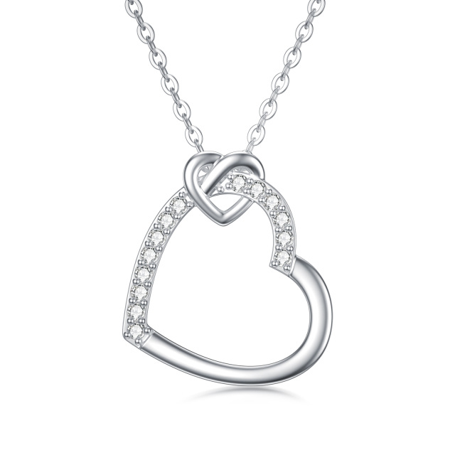 14K White Gold Moissanite Heart With Heart Pendant Necklace-0
