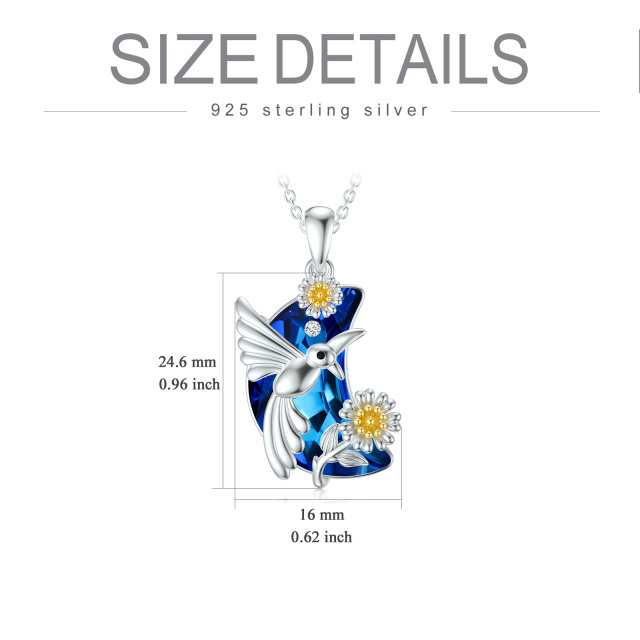 Sterling Silver Two-tone Hummingbird & Moon Crystal Pendant Necklace-4