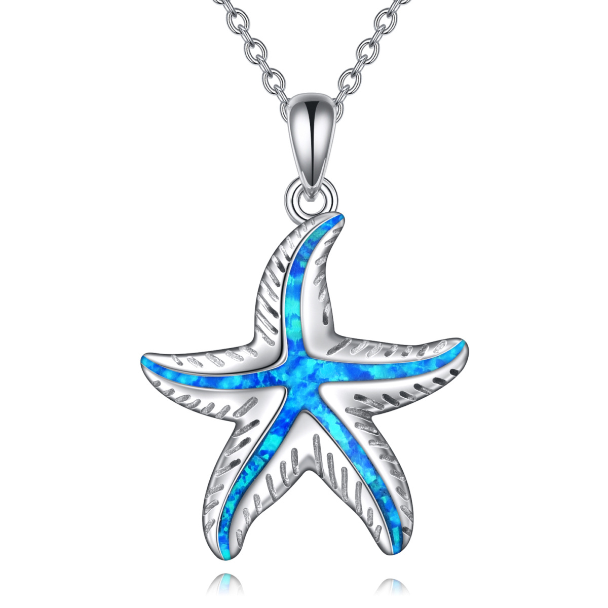 Sterling Silver Opal Starfish Pendant Necklace-1
