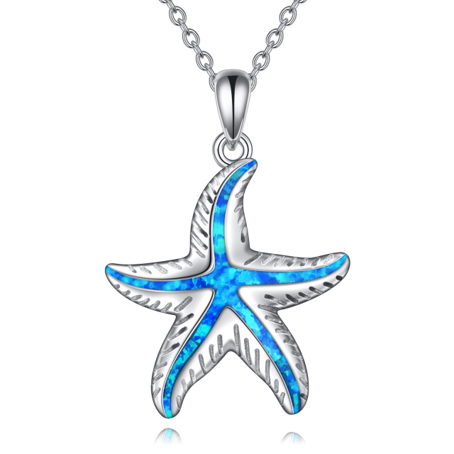 Sterling Silver Opal Starfish Pendant Necklace-0
