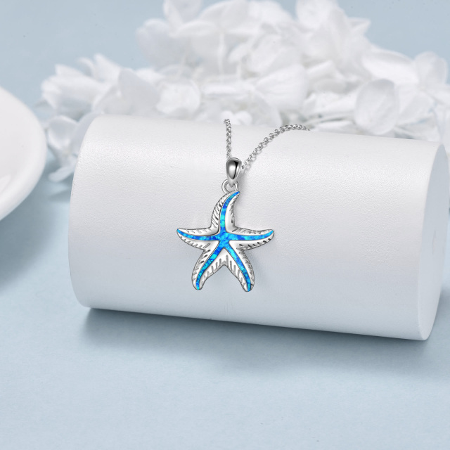 Sterling Silver Opal Starfish Pendant Necklace-2