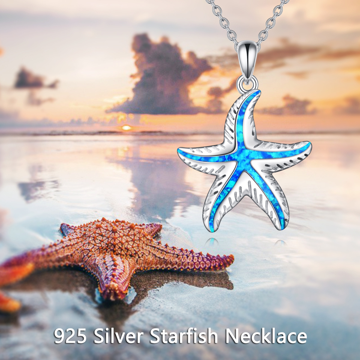 Sterling Silver Opal Starfish Pendant Necklace-6