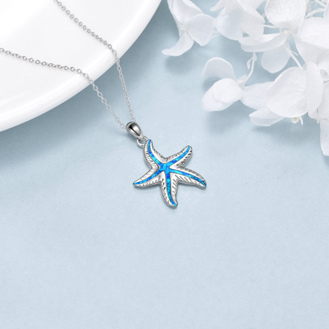 Sterling Silver Opal Starfish Pendant Necklace-3