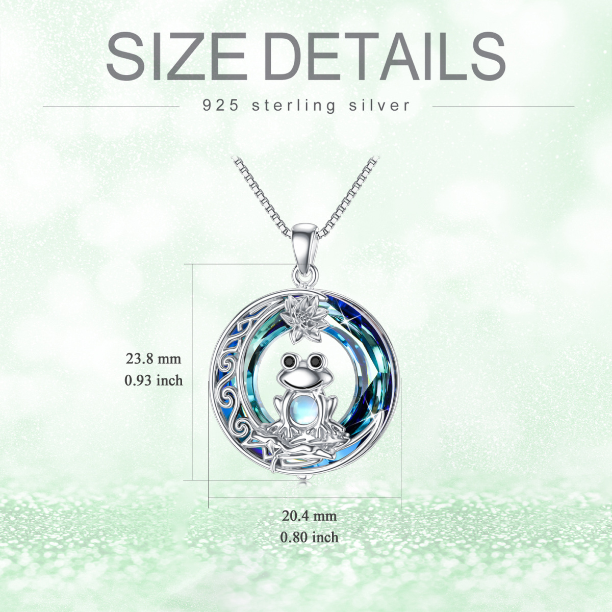 Sterling Silver Circular Shaped Frog & Lotus & Moon Crystal Pendant Necklace-5