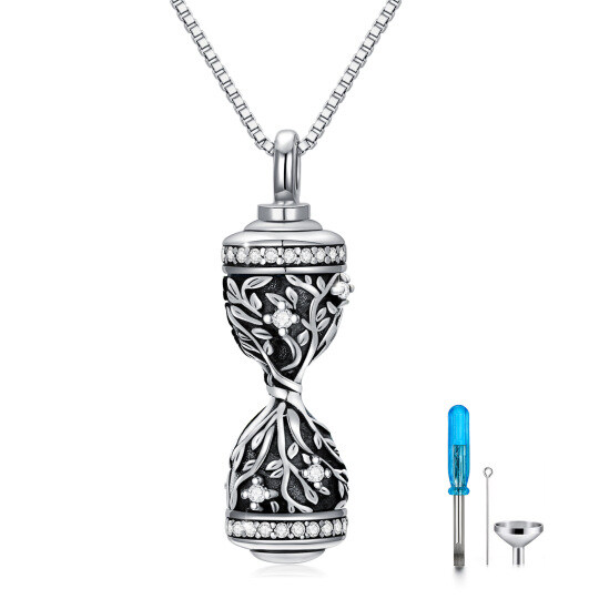 Sterling Silver Hourglass Cremation Urn Necklace for Ashes Memorial Tree of Life Jewelry