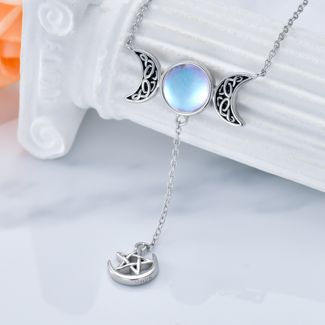 Sterling Silver Round Moon Crystal Pendant Necklace-4
