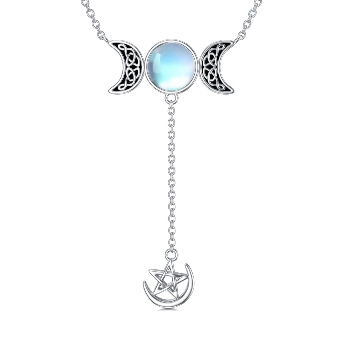 Sterling Silver Round Moon Crystal Pendant Necklace-1