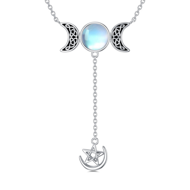 Sterling Silver Round Moon Crystal Pendant Necklace-0