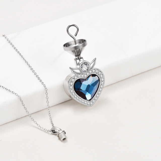 Sterling Silver Heart Crystal Angel Wing & Heart Urn Necklace for Ashes-3