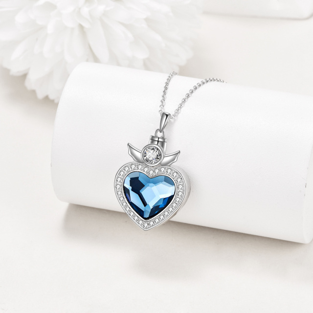 Sterling Silver Heart Crystal Angel Wing & Heart Urn Necklace for Ashes-2