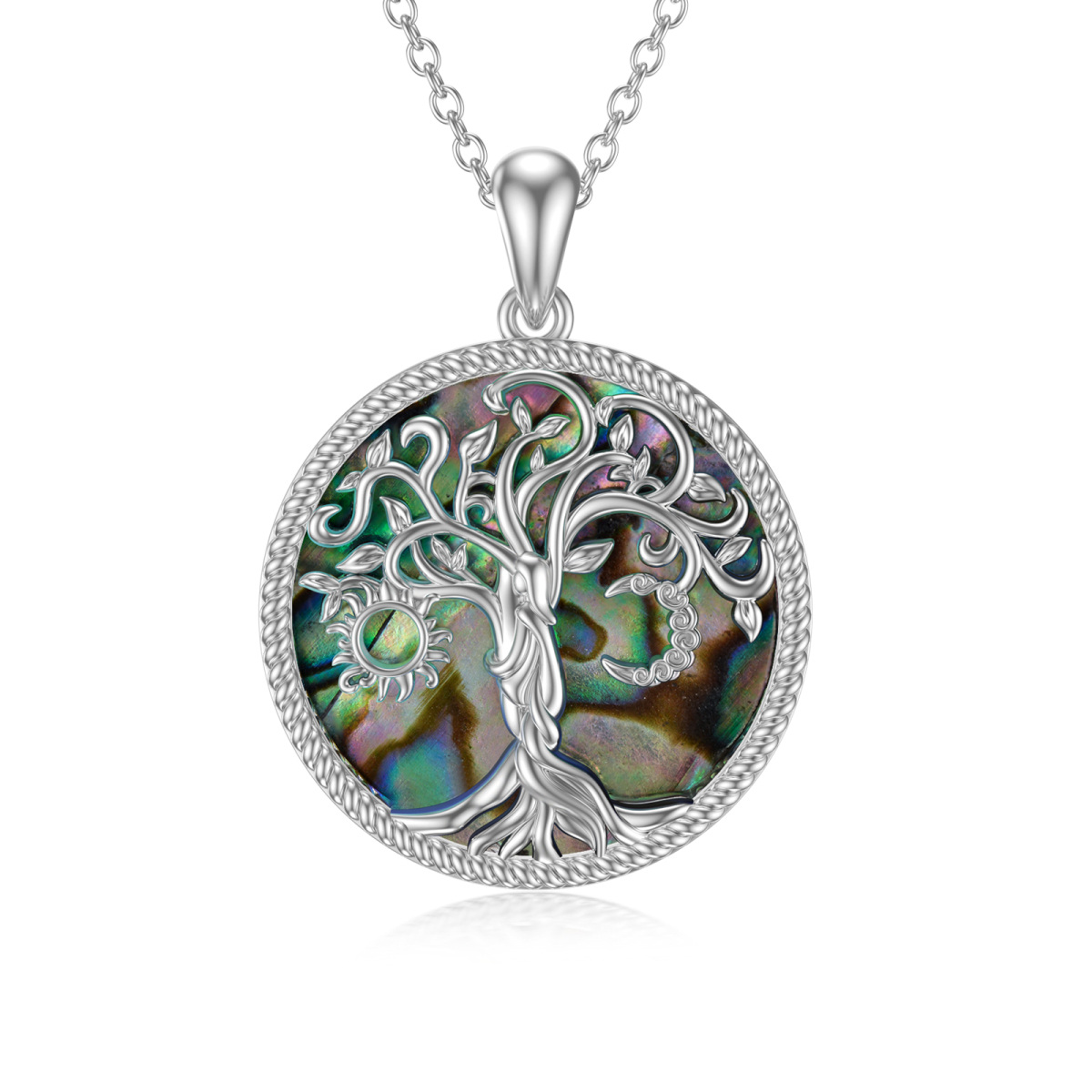 Sterling Silver Malachite Tree Of Life Pendant Necklace-1