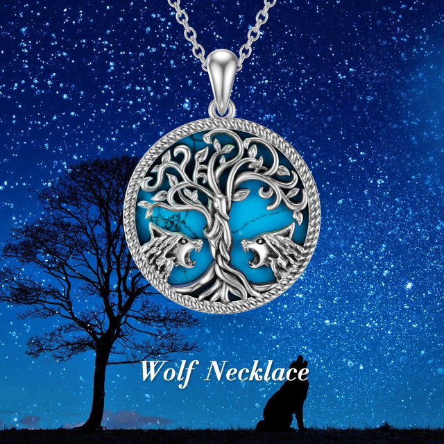 Collana con ciondolo in argento sterling con lupo turchese e albero della vita-5