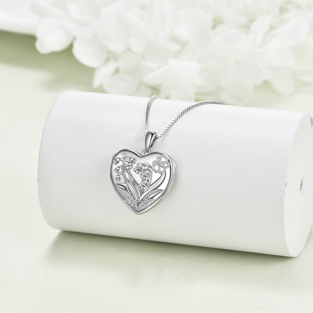 Sterling Silver Lily Of The Valley & Personalized Photo Personalized Photo Locket Necklace-3