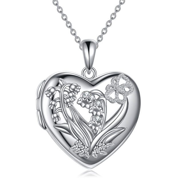 Sterling Silver Lily Of The Valley & Personalized Photo Personalized Photo Locket Necklace-2