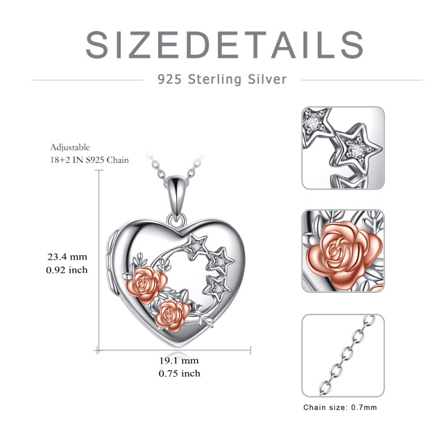 Sterling Silver Zircon Rose & Personalized Photo Personalized Photo Locket Necklace-4