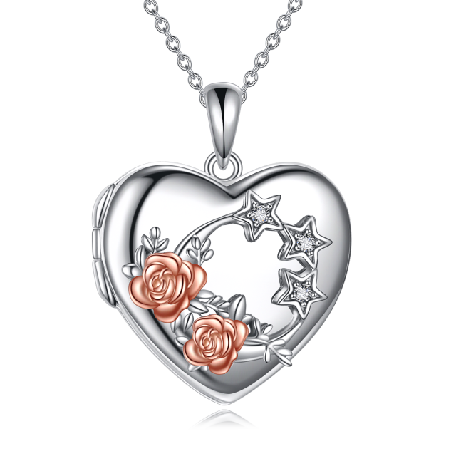 Sterling Silver Zircon Rose & Personalized Photo Personalized Photo Locket Necklace-5
