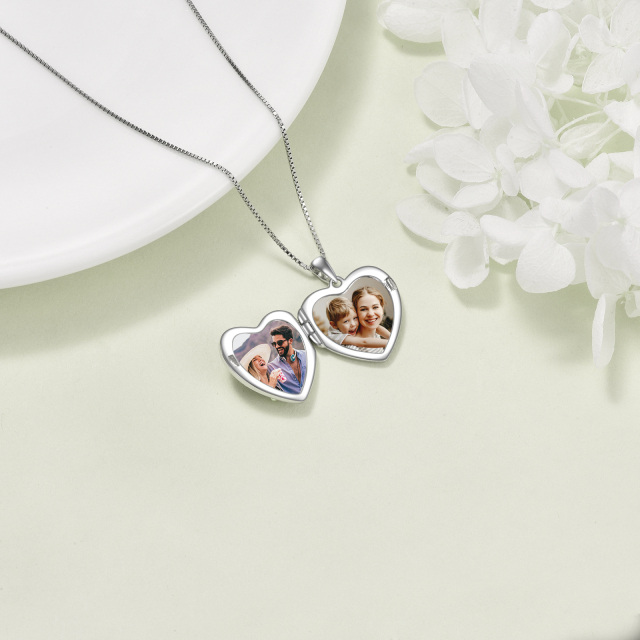 Sterling Silver Zircon Rose & Personalized Photo Personalized Photo Locket Necklace-2